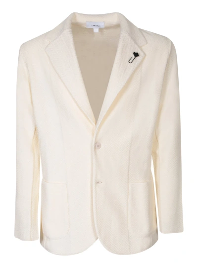 Lardini Herringbone Ivory Cardigan Style Jacket In White