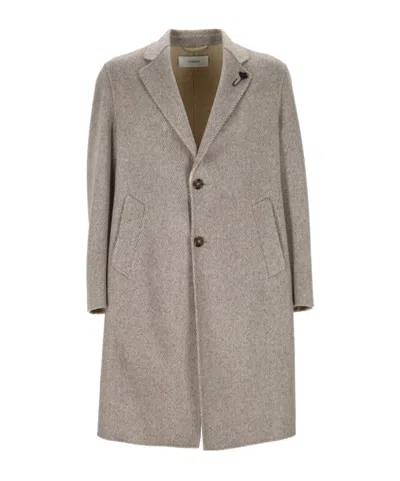 LARDINI LARDINI HERRINGBONE LOGO PLAQUE COAT