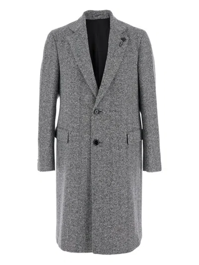 Lardini Herringbone Single-breasted Coat In Gray