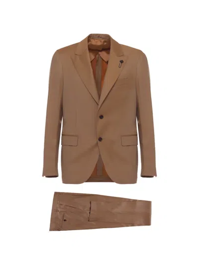 Lardini Herringbone Wool Suit In Brown