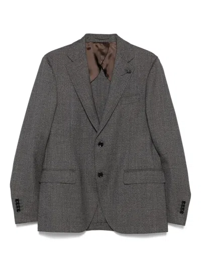 Lardini Herringbone Wool Suit In Brown
