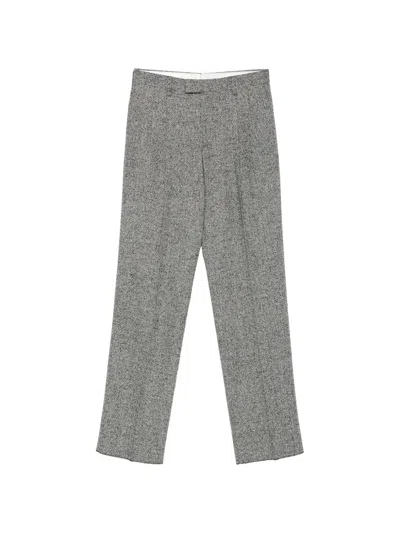 Lardini Herringbone-pattern Pleated Trousers In Gray