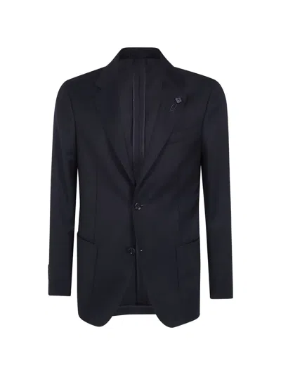 Lardini Herringbone-pattern Single-breasted Blazer In Blue