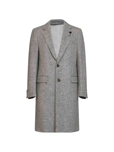 Lardini Herringbone-pattern Single-breasted Coat In Gray