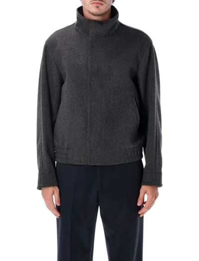 Lardini High-collar Concealed Closure Wool Bomber Jacket In Black