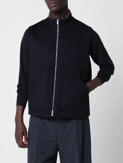 Lardini High-neck Knitted Wool Gilet With Zip Closure In Blue