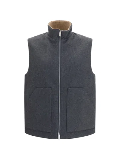 Lardini Grey Zip-up Vest In Wool And Cashmere In Gray
