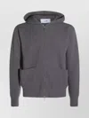 Lardini Hooded Ribbed Crewneck Front Pockets In Blue