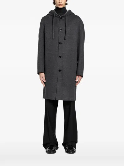 Lardini Hooded Wool Coat In Gray