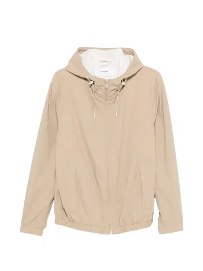Lardini Hooded Jacket Drawstring Hood Side Pockets In Neutral