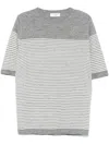 Lardini Horizontal Striped Lightweight T-shirt With Round Neckline In Gray