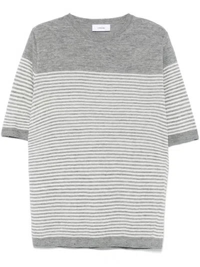 Lardini Horizontal Striped Lightweight T-shirt With Round Neckline In Gray