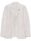 Lardini Checked Single-breasted Jacket In Beige Cotton And Linen In Neutrals
