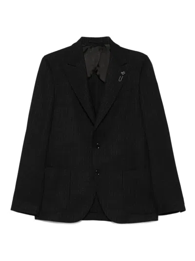 Lardini Houndstooth-pattern Two-button Blazer In Black