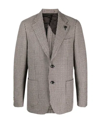 Lardini Houndstooth-pattern Wool Blazer In Gray