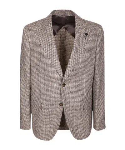 Lardini Houndstooth Single-breasted Blazer In Brown