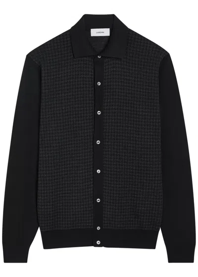 Lardini Houndstooth Wool Cardigan In Black