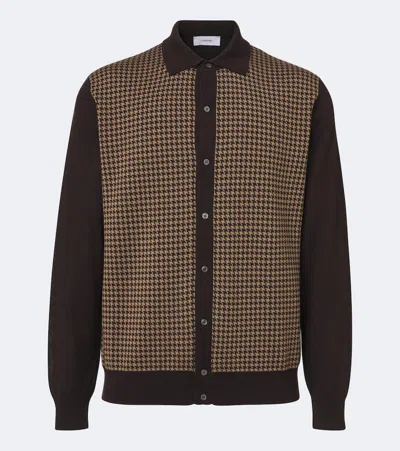 Lardini Houndstooth Wool Cardigan In Brown