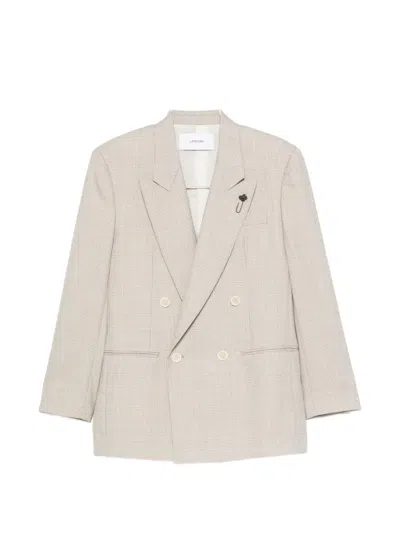 Lardini Houndstooth-pattern Double-breasted Blazer In Neutral