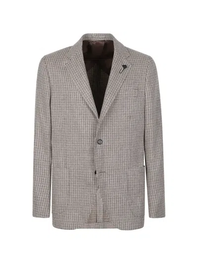LARDINI HOUNDSTOOTH-PATTERN WOOL BLAZER