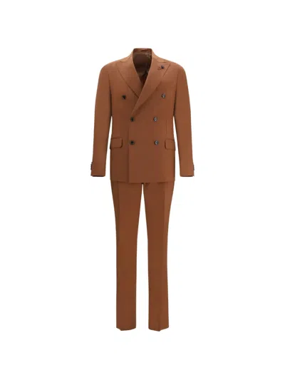 Lardini Iconic Double-breasted Suit In Brown
