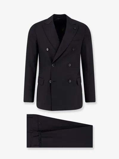Lardini Iconic Double-breasted Pure Virgin Wool Suit In Black