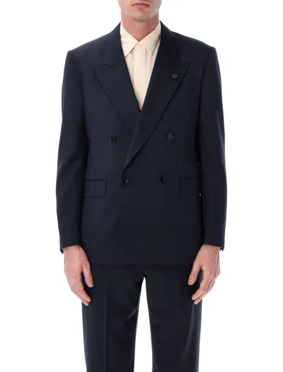 Lardini Iconic Double-breasted Virgin Wool Suit Jacket For Men In Blue
