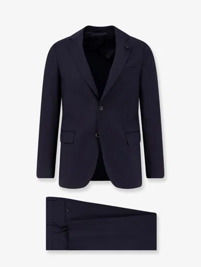 Lardini Iconic Single-breasted Pure Virgin Wool Suit In Blue