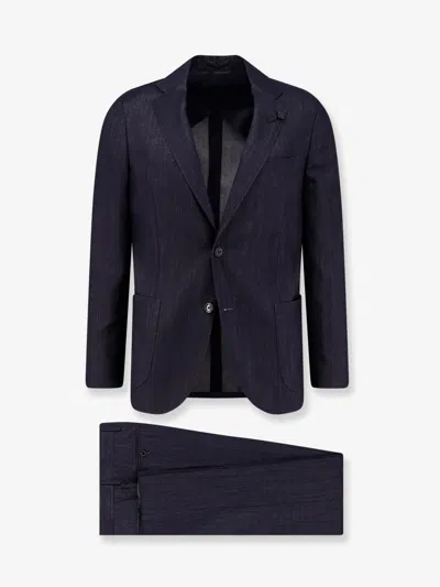 Lardini Iconic Single-breasted Wool And Cupro Suit In Blue