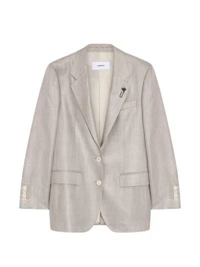 Lardini Ivory Single-breasted Gabardine Blazer In Silver