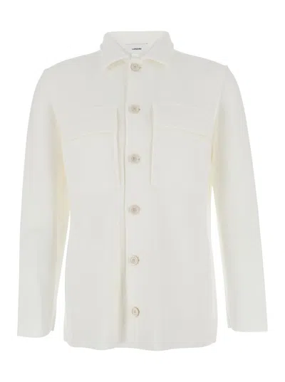 LARDINI WHITE SHIRT WITH CLASSIC COLLAR AND TWO FRONT PATCH POCKETS IN COTTON MAN