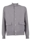 Lardini Knit Jacket With Ribbed Sleeves And High Collar In Gray