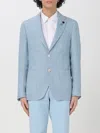 Lardini Single-breasted Jacket In Light Blue Linen And Wool In Blue