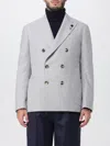 Lardini Double-breasted Jacket In Grey Wool And Silk In Grey
