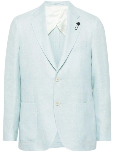 Lardini Linen & Wool Single Breast Blazer In Light Blue