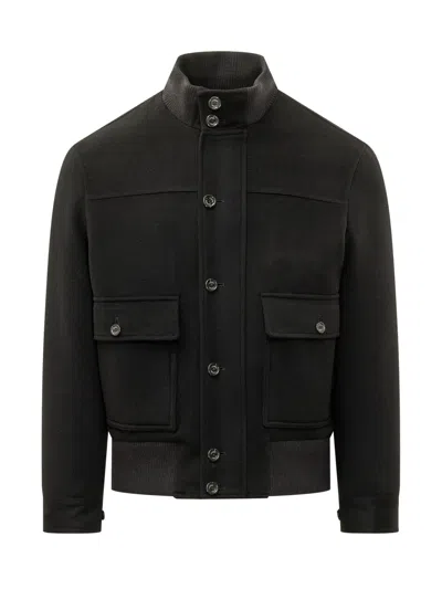 Lardini Jacket With Neck Alto & Appliqué Alto & Pocket In Nero