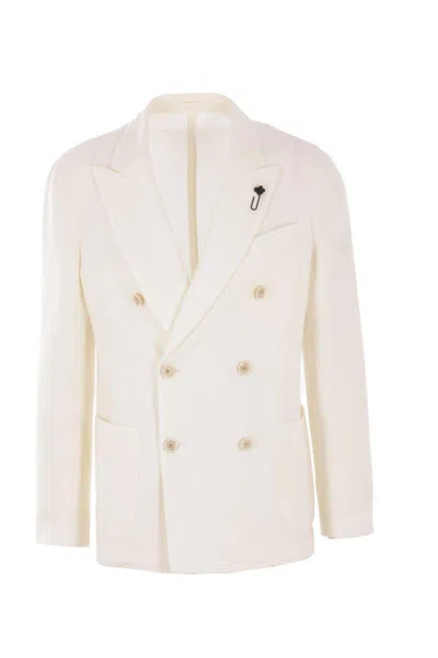 Lardini Roma Double-breasted Blazer With Removable Iconic Brooch In Neutral