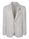 Lardini White And Beige Wool Houndstooth Jacket In Beige