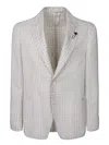Lardini White And Beige Wool Houndstooth Jacket In Beige