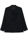 Lardini Double-breasted Black Jacket With Textured Fabric In Black