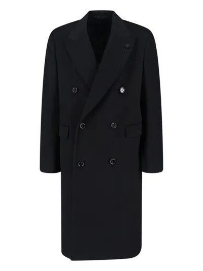 Lardini Double-breasted Virgin Wool Coat In Black