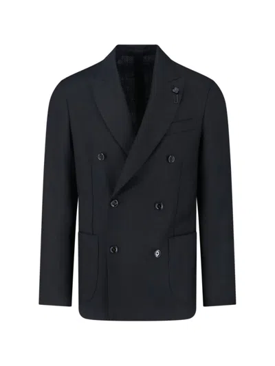 Lardini Double-breasted Blazer Notch Lapel In Blue