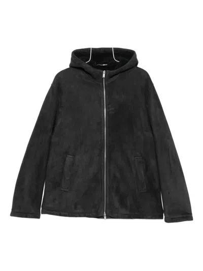 Lardini Hooded Zip-front Jacket In Gray