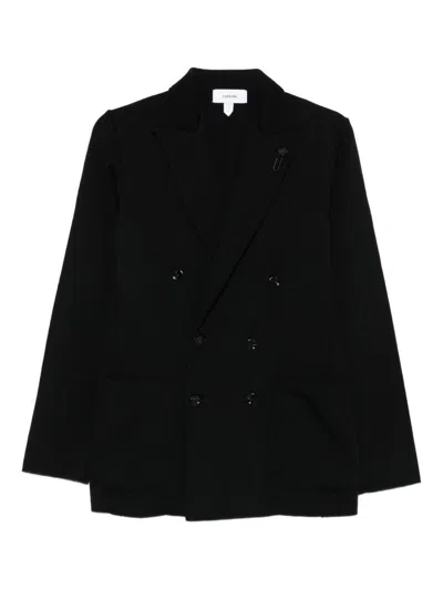 LARDINI LARDINI DOUBLE-BREASTED KNITTED JACKET IN BLACK WOOL