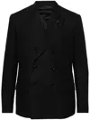 Lardini Linen Double-breasted Blazer With Lapel Pin In Black