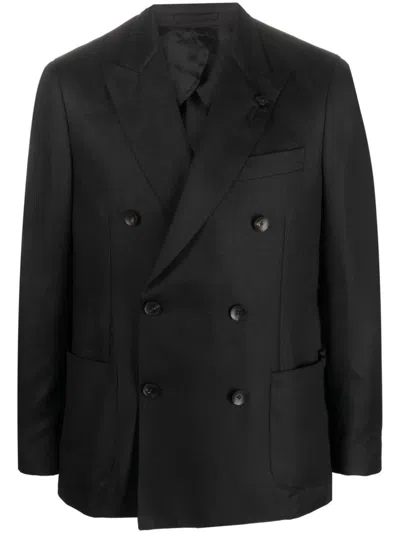 Lardini Blazer Doppiopetto Misto Cashmere Nero In Black