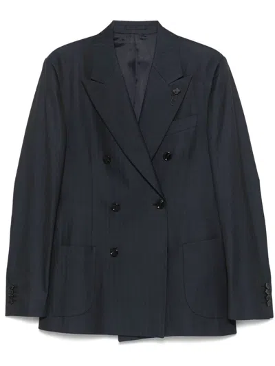 Lardini Knitted Double-breasted Blazer In Blue