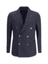 Lardini Textured Weave Double-breasted Knit Jacket In Blue