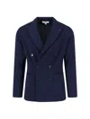 Lardini Textured Weave Double-breasted Knit Jacket In Blue