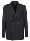 Lardini Double-breasted Knit Jacket In Blue